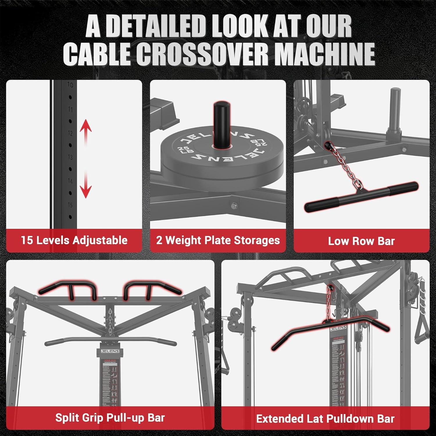 Power Cage with Cable Crossover System,Functional Trainer with High and Low Pulley System for Chest Fly, Power Rack with LAT Pulldown and Seated Cable Row for Home Gym,Black