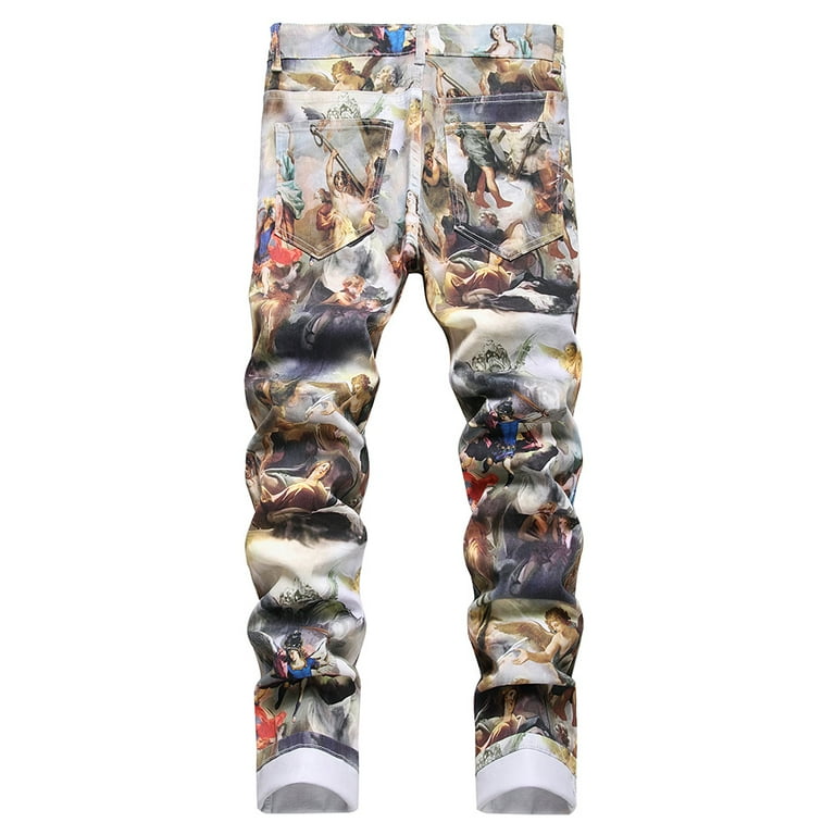 Men Classical Painting Print Jeans Fashion Angel Immortal