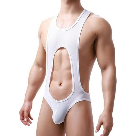 XiaoBanDeng Mens Bodysuit Thong G-string Leotard Mesh Wrestling Singlet Underwear Base Layers