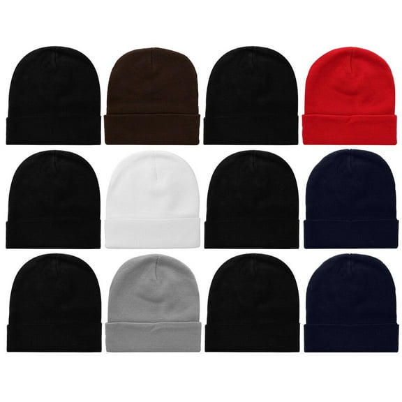 12 Pack Wholesale Winter Beanie Hat Unisex Bulk Skull Knitted Ski Cap For Cold Weather - Assorted Color 1