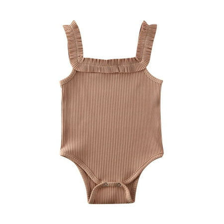 

Binpure Newborn Girl Suspenders Romper Sleeveless Ruffle Knitted Jumpsuit One-Piece Casual Clothing