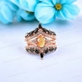 thumbnail image 2 of Orange Sunstone engagement ring set Vintage Oval shaped art deco 14k Yellow gold Black Onyx ring Enhancer Set 3 Pcs Ring Set for women wedding bridal ring set, 2 of 6