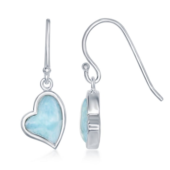 TheJewelryHut Designer Sterling Silver Larimar Heart with Fish hook Dangling Earrings