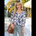 thumbnail image 4 of Blusas de 3/4 con Botones y Cuello en V para Mujer, Ropa Informal de Verano para Vacaciones de Playa, Ropa de Otoño 2025 Estampado Verde M, 4 of 7
