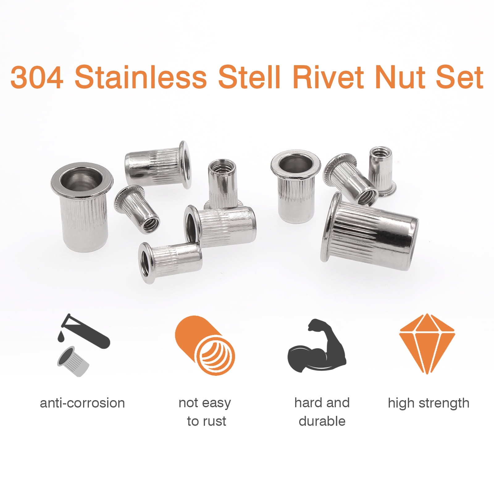 50 Stainless Steel 304 Rivet Nut Rivnut Insert Nutsert Qty #8-32 UNC Nuts 