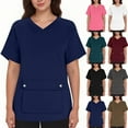 thumbnail image 2 of Yuanlook Women's V-Neck Scrub Tops with Big Front Pocket,Comfortable Stretch Short Sleeve Working Uniform Summer Nursing Tops for Women S-XXL, 2 of 6