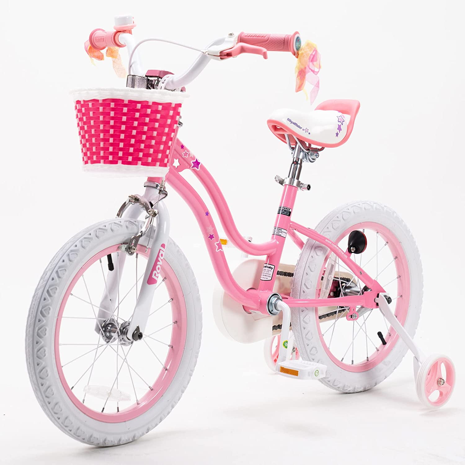 Bicicleta para niñas 14'' Royalbaby Stargirl con ruedas de entrenamiento y  canasta. rosada 