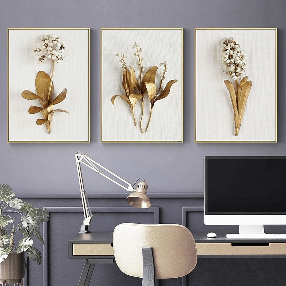 Golden Plant Flower Canvas Poster Botanical Wall Art Painting Luxury Home Decor 