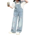thumbnail image 6 of YunPes Baby Clothes Girls Denim Overalls With Heart Embroidery Light Wash Wide Leg Adjustable Suspender Pants for Kids 1-11Y, 6 of 8