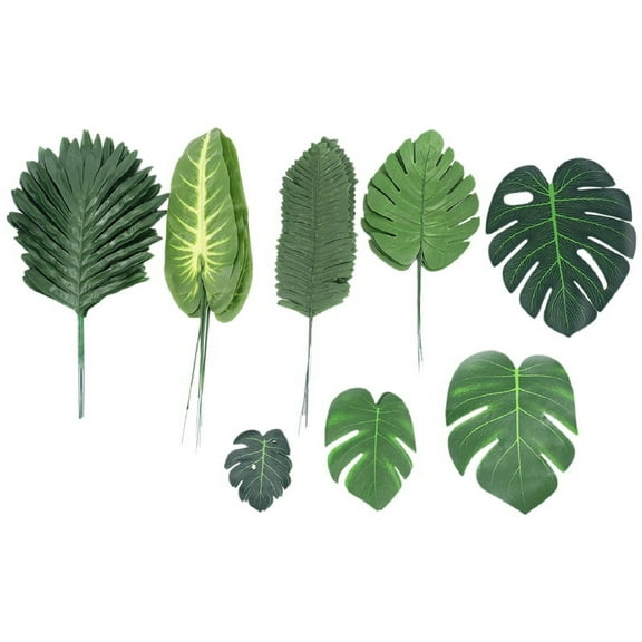 68 Pieces 8 Kinds Tropical Decorations Jungle Monstera Leaves , Artificial Palm Leaves with Faux Stem