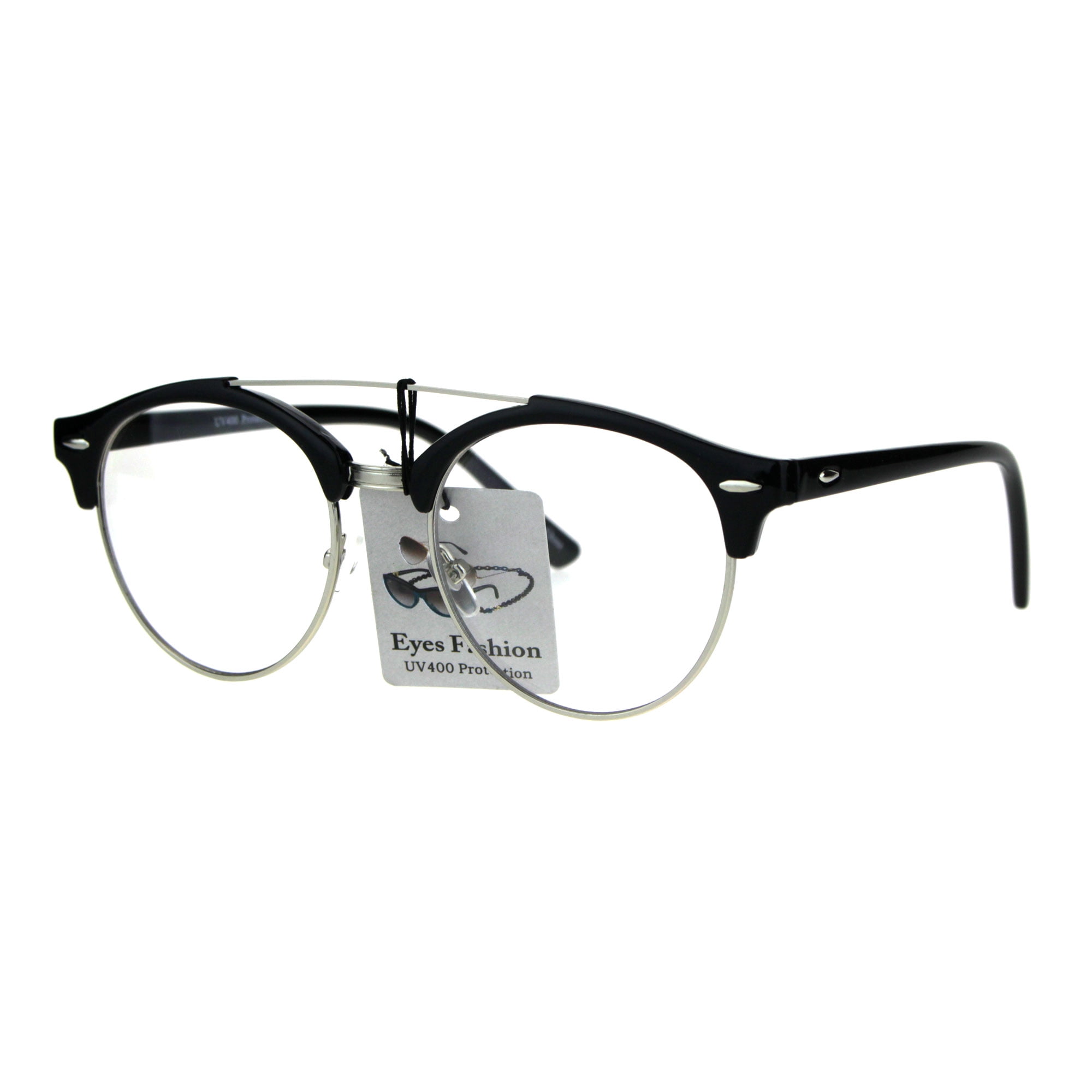 CLASSIC VINTAGE RETRO Style Clear Lens EYE GLASSES Black & Silver Fashion Frame 