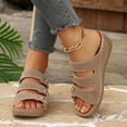thumbnail image 5 of Yyuenw Triple Strap Buckle Wedge Slide Sandals Women PU Open Toe Slip On Holiday Footwear, 5 of 9