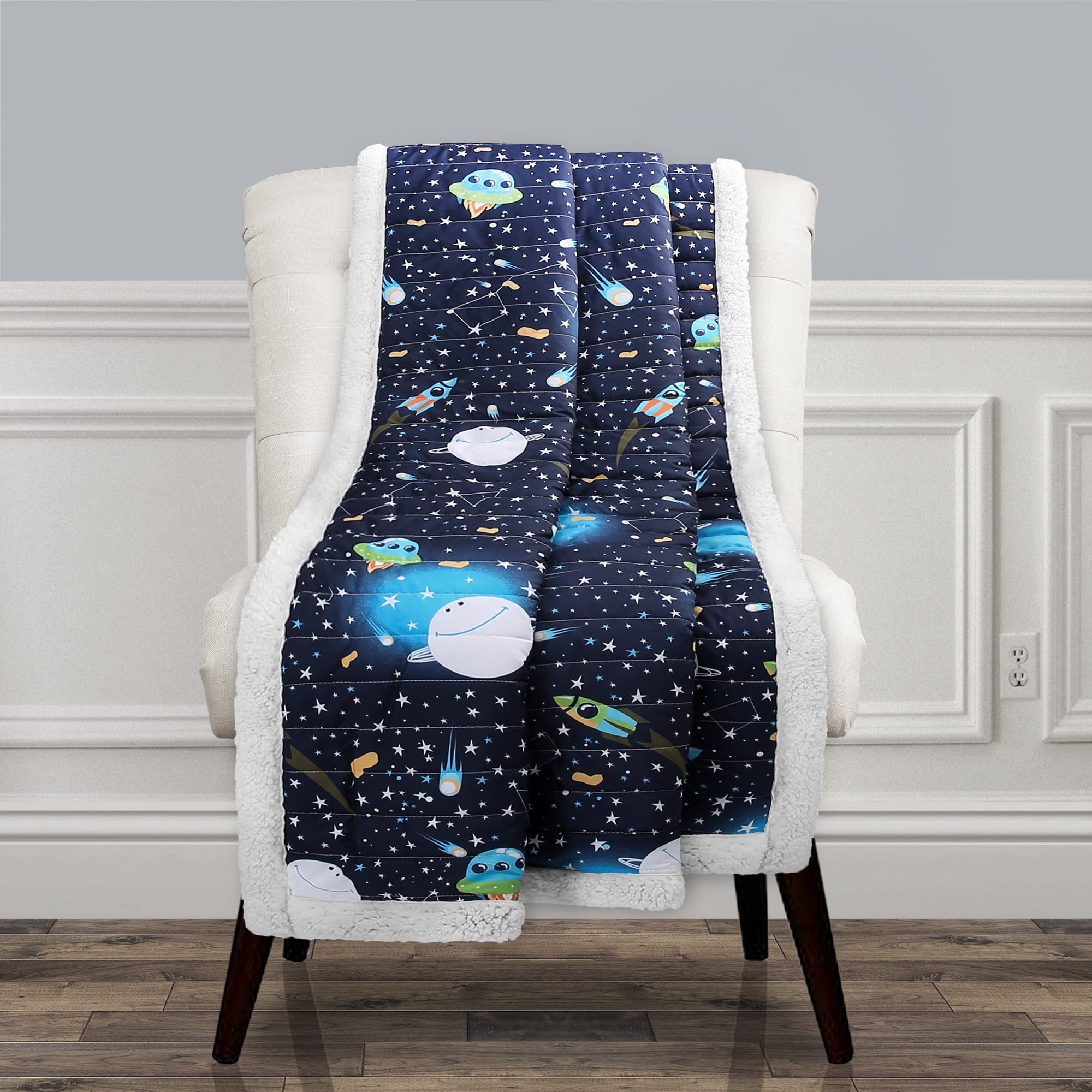 Lush Decor Universe Kids Universe Sherpa Reverse Throw, 60' x 50', Navy, Single