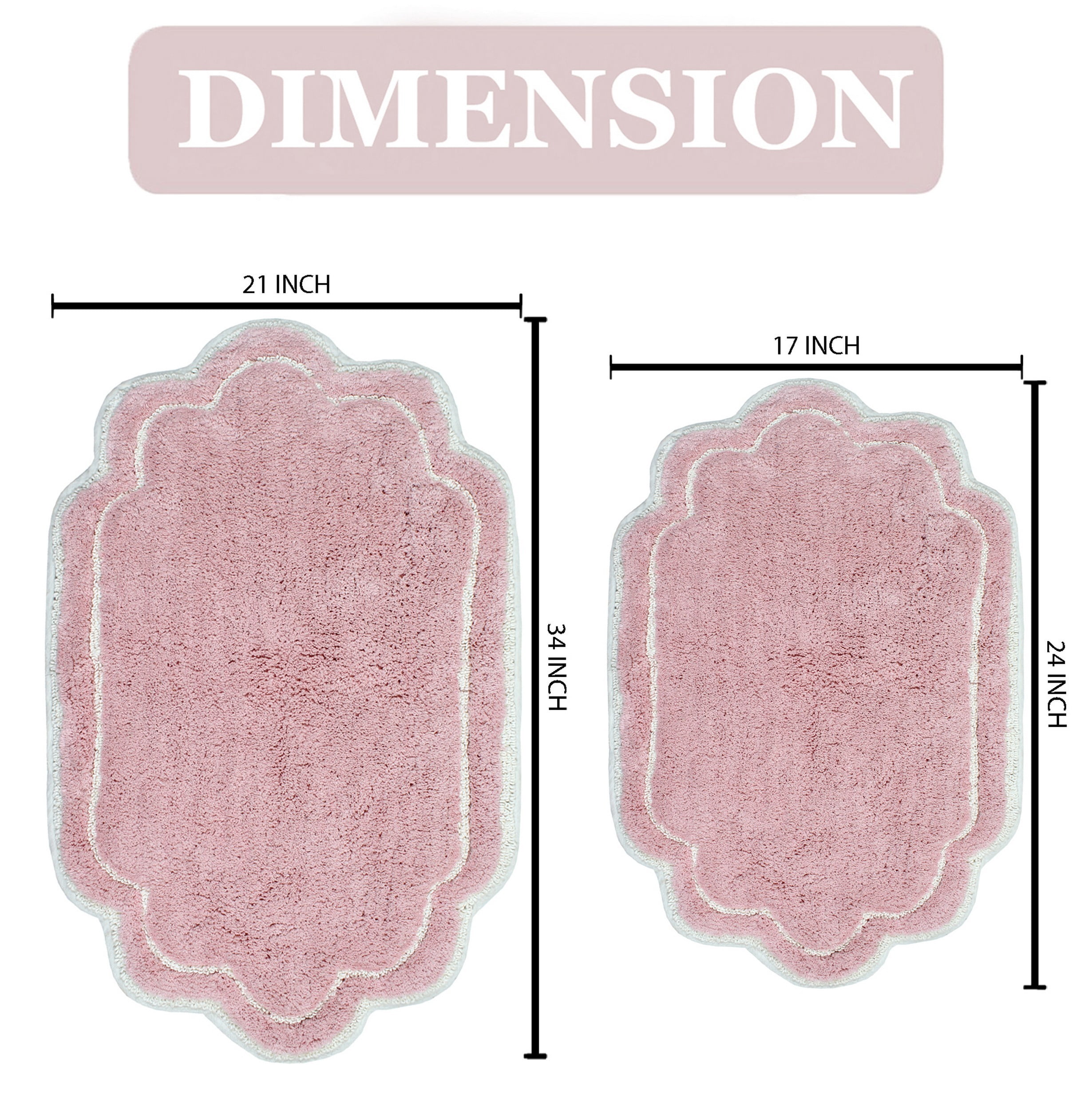 Home Weavers Allure Collection 100% Cotton Non-Slip Bathroom Rug Set Machine Washable Bathroom Rug-17"x24", Bath Rug- 21"x34", Pink Color 2 Piece Bath Carpet set