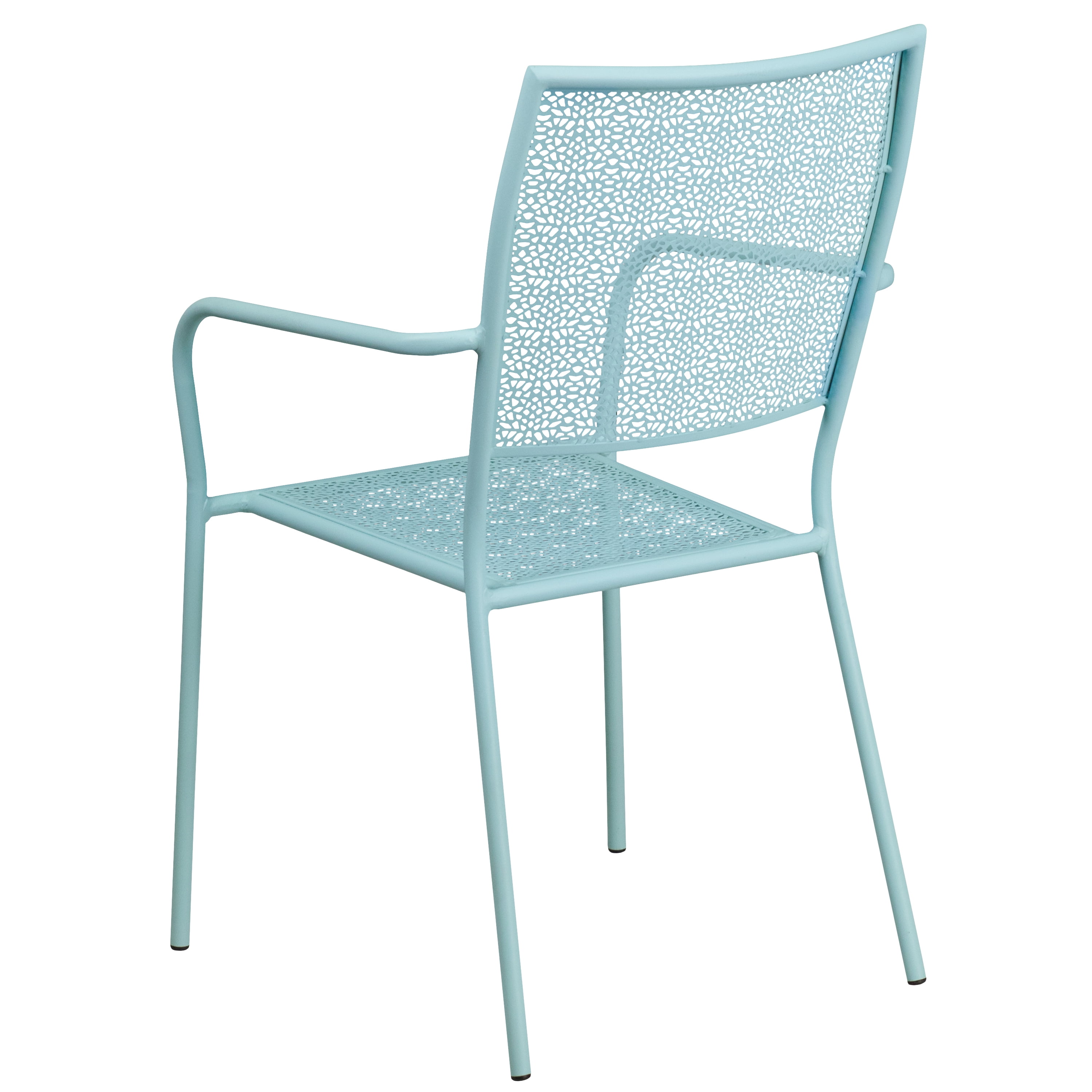 Emma + Oliver Commercial Grade Sky Blue Indoor-Outdoor Steel Patio Arm Chair with Square Back