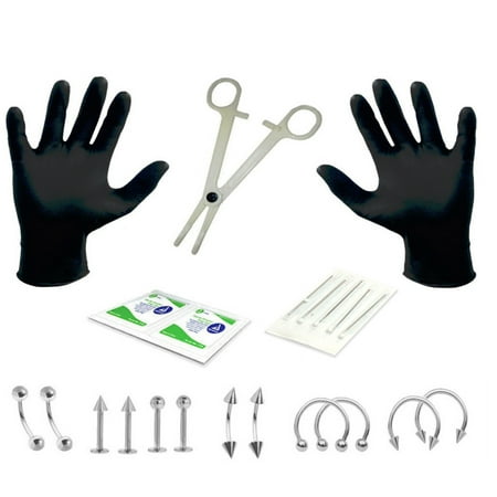 Tragus Body Jewellery 20PC Pro Piercing Kit BCR CBR Labret Tragus Nipple Nose Lip 16G Silvertone Body Jewelry ()
