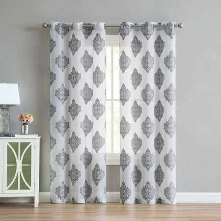 Long Medallion - VCNY Miranda Medallion Semi Sheer Grommet Top Curtains - Gray, 84 in. Long