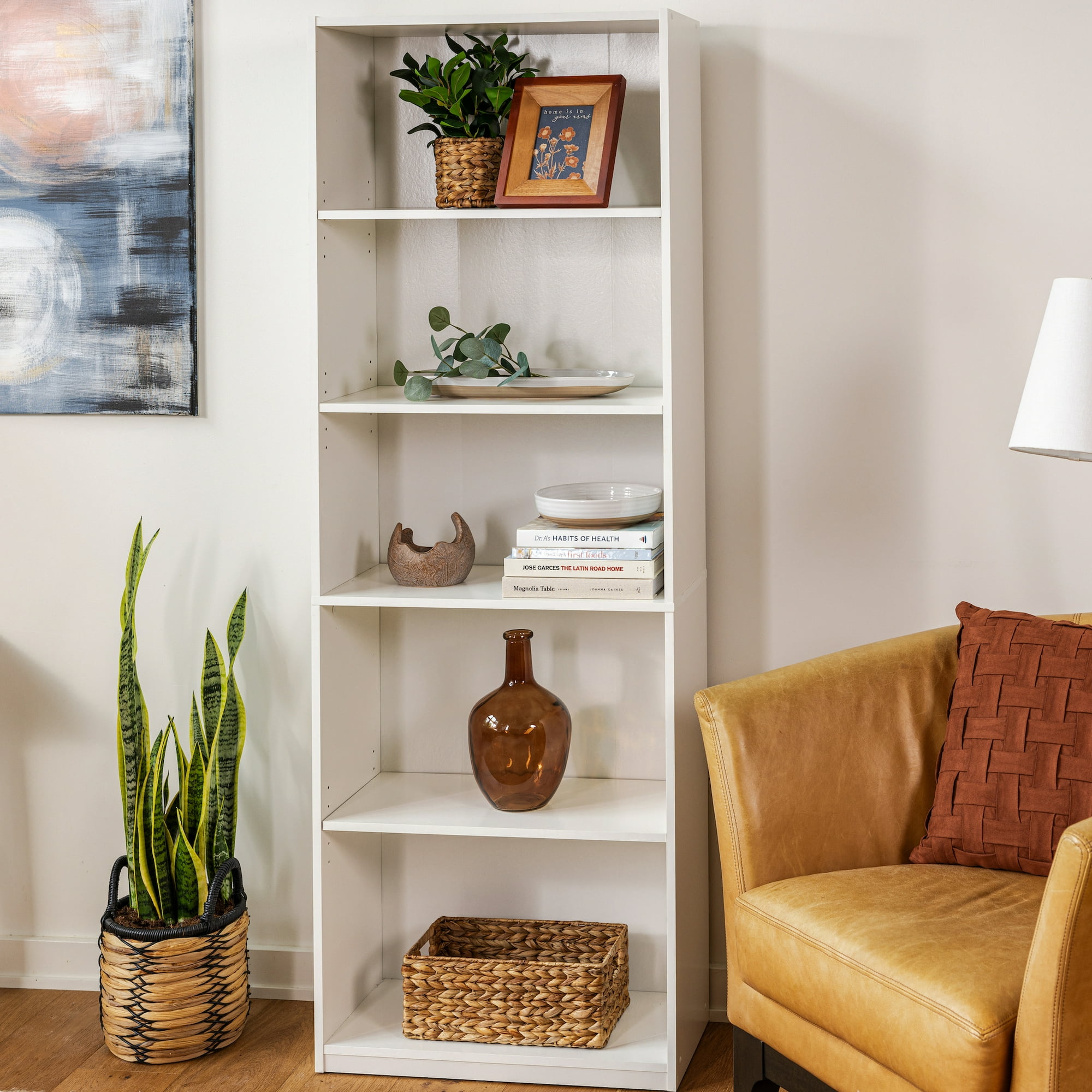 Mainstays 5-Shelf Bookcase With Adjustable Shelves, White photo 5
