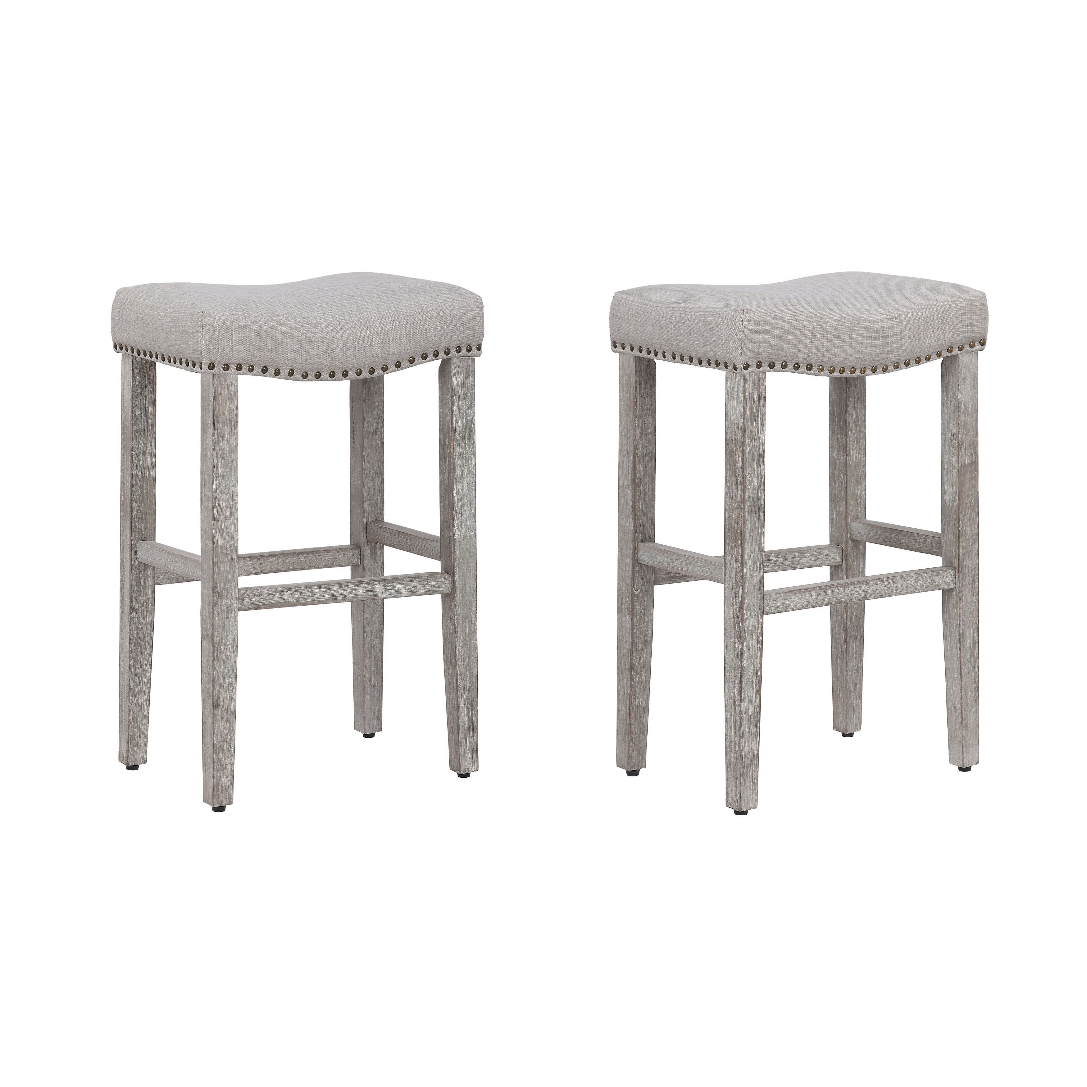 29" Inch Upholstered Saddle Seat Counter Stool (Set of 2), Antique Gray/Navy Blue