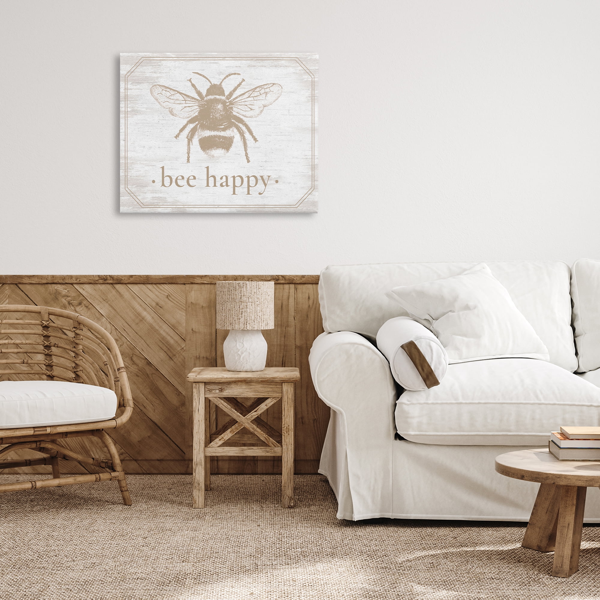 Bee Happy with Rustic Border Canvas Wall Art, design by Lettered and Lined