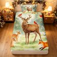 thumbnail image 5 of Manfei Dreamy Elk Fox Twin Sheets, Winter Holiday Wildlife Bedding, Cream Sage, 3 Pieces, 1 Flat Sheet, 1 Fitted Sheet and 1 Pillowcase, 5 of 6