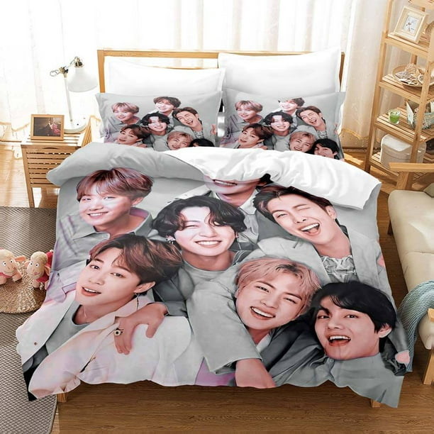 BTS Juego De Fundas De Edredón 2 En 1 Tamaño Individual Sábana Dormitorio Cómodo Lavable Funda De Almohada
