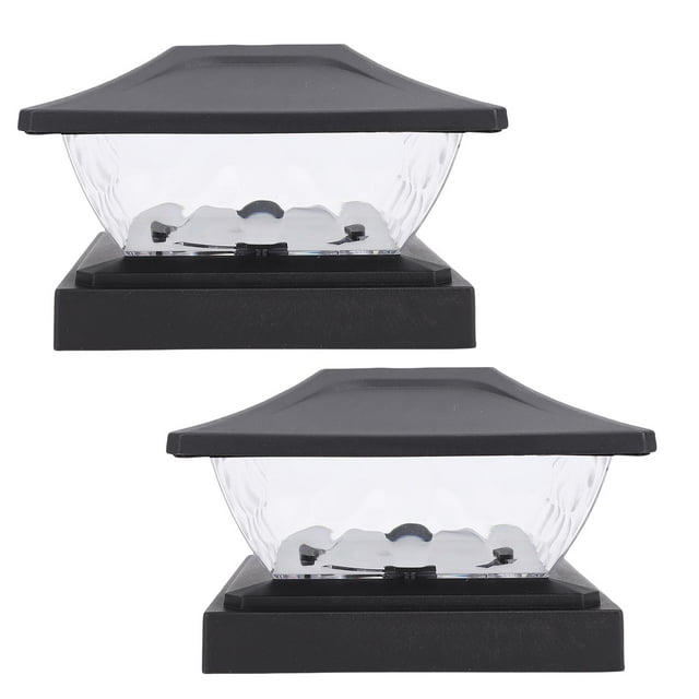 Solar Post Light Frameless Transparent Water Design, 2 Pack LED White and Warm Lighting Weather Proof Deck Fence Post Cap Light for Patio Porch