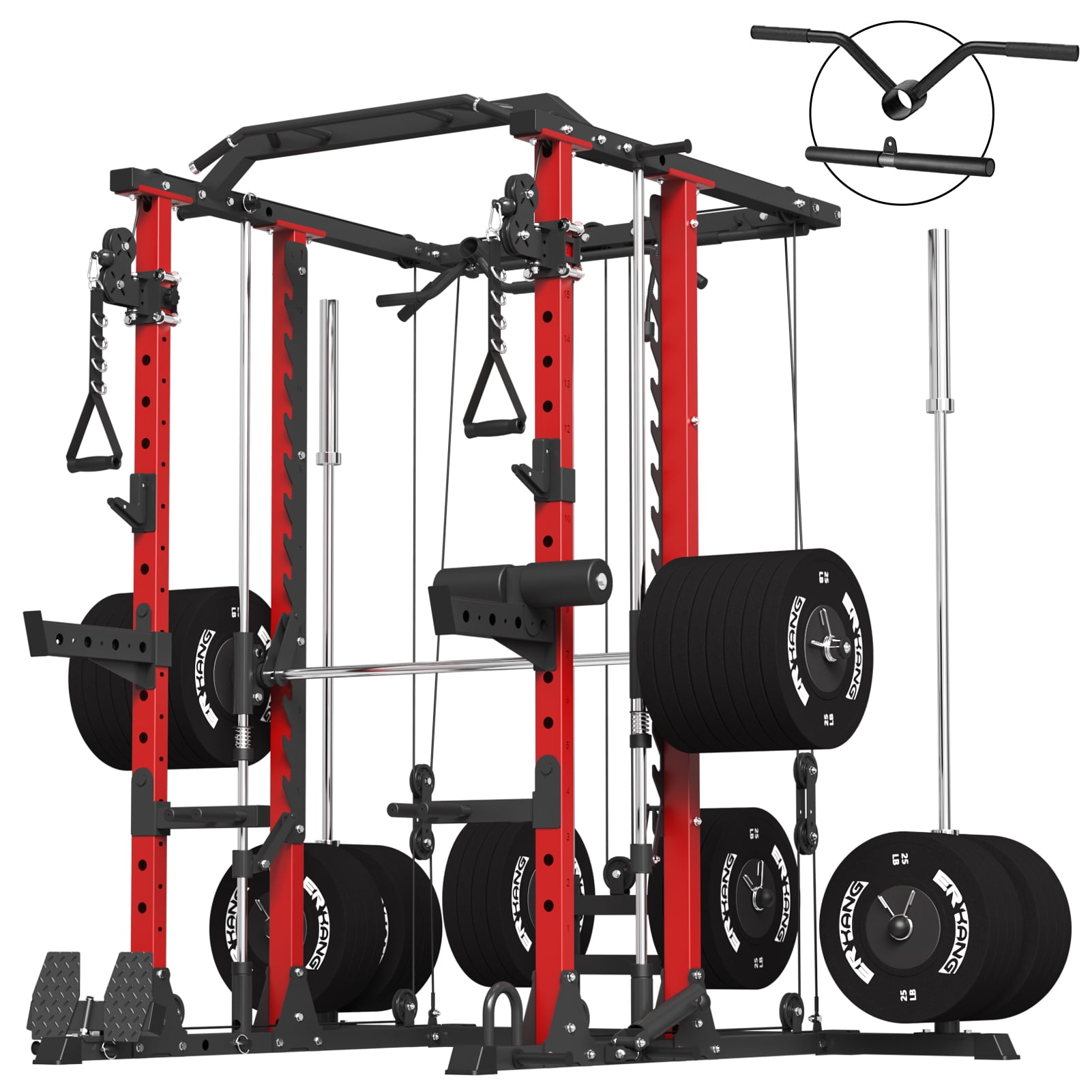 ER KANG Smith Machine Home Gym, 2100LBS Squat Rack with Cable Crossover