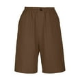 thumbnail image 5 of Women Linen Blend Bermuda Shorts Elastic High Waist Button Front Knee Length Casual Wide Leg Shorts with Side Pockets, 5 of 6