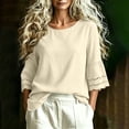 thumbnail image 2 of HAiming Cotton Linen Tops for Women Summer Tiered Short Sleeve Tee Loose Casual Comfy Solid Color Scoop Neck Shirts Outwear Tops, 2 of 7