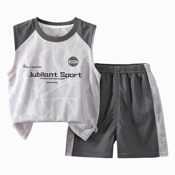 Gubotare Soccer Kids Outfit Athletic T-Shirt and Mesh Shorts Outfit Set Toddler to Big Kid 2T 3T (Grey,2-3 Years)