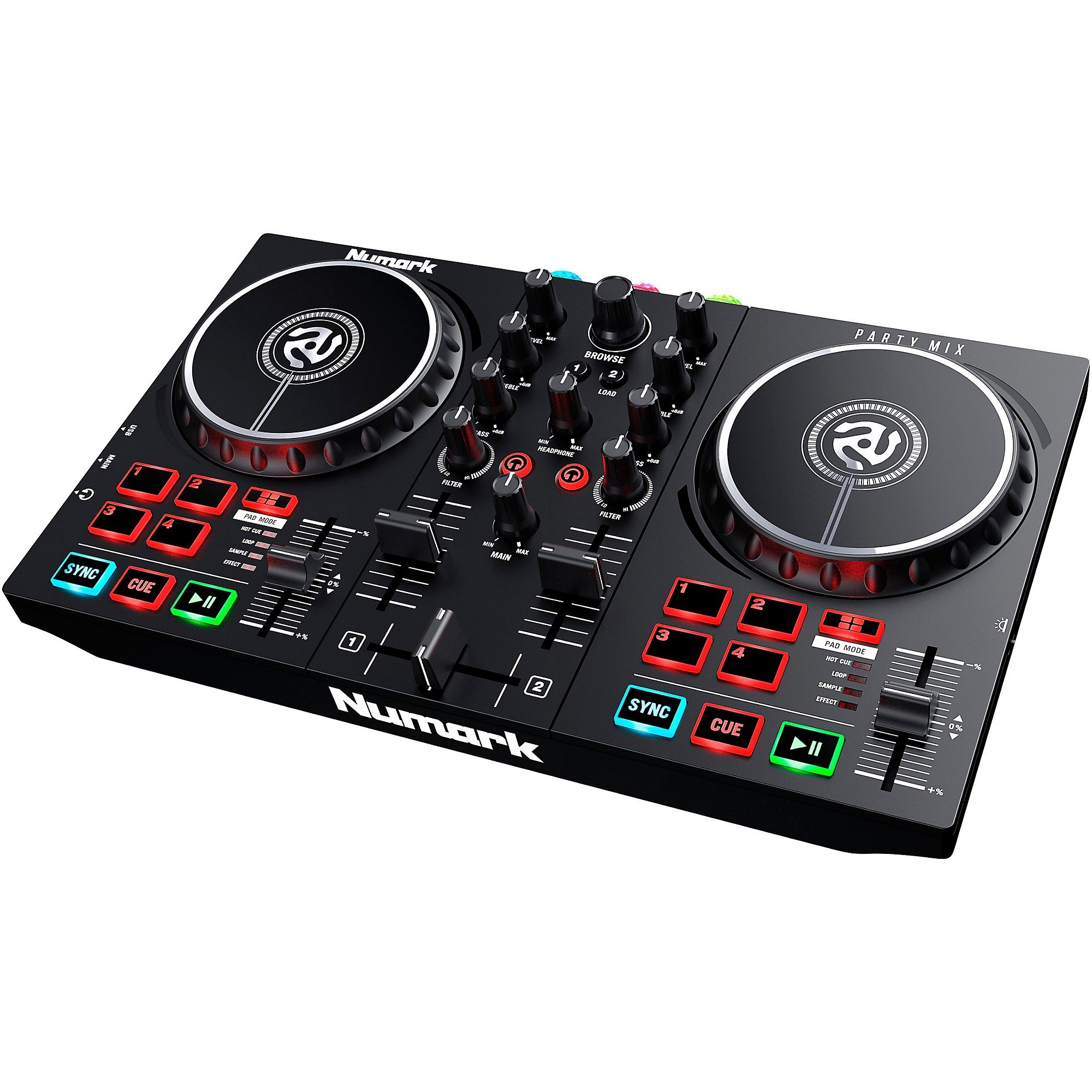Numark Beginners Party Mix II - DJ Controller Set with Built-In Lights, Mixer for Serato Lite and Algoriddim Pro AI - image 2 of 8