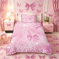 thumbnail image 2 of Meiyoeat Glitter Pink Letter A Twin Duvet Cover for Girls, Sparkle Bow Print Twin Bedding for Bedroom,Pink Reversible,2pcs,No Comforter, 2 of 5