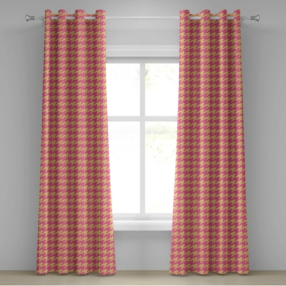Ambesonne Houndstooth Grommet Curtain, Pastel Colored Ikat, 50" x 84", Peach and Pink