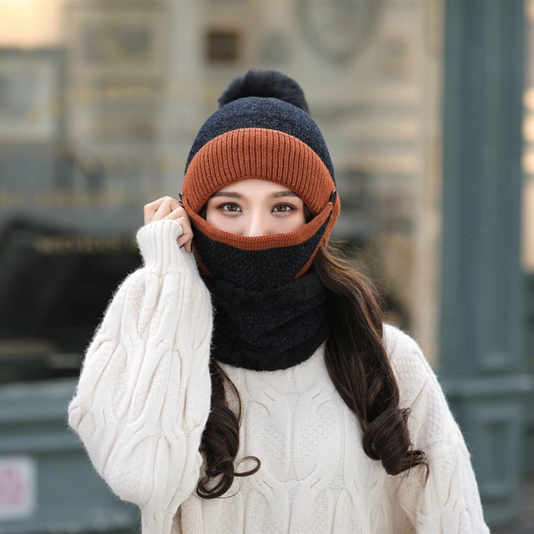 4PCS Winter Hat Scarf Set for Women Knit Fleece Lining  display picture 1