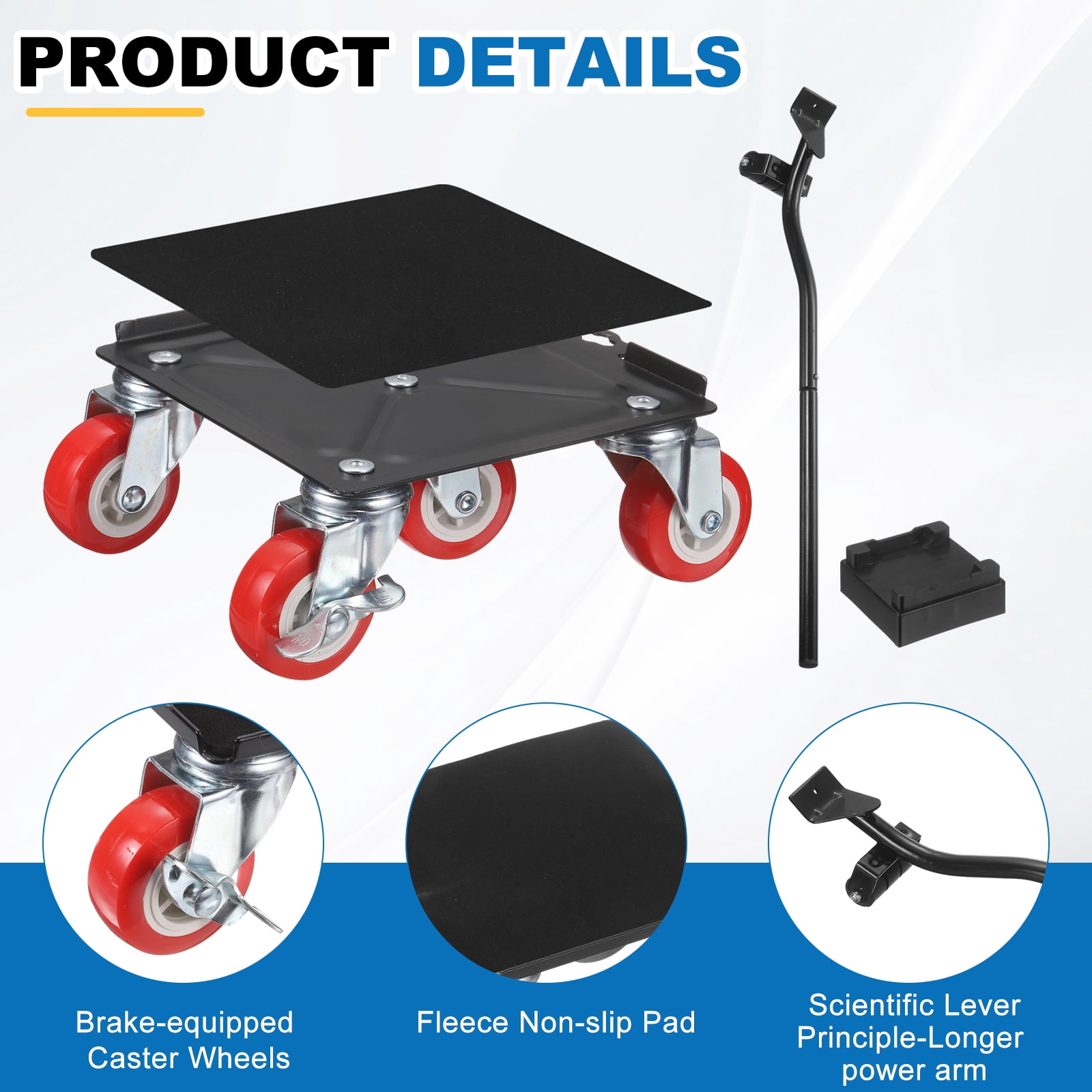Uxcell 6618 lbs Capacity Furniture Dolly, Heavy Duty Casters Moving Dolly Furniture Movers with 5 Wheels Carbon Steel/Rubber for Industrial Equipment Heavy Furniture Piano, Red