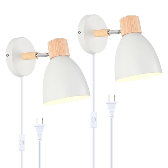 Eyooer Wall Sconces Plug in, Swing Arm Wall Lamp with Power Cord, White Plug in Wall Lighting Fixtures Set of Two, Bedside Wall M