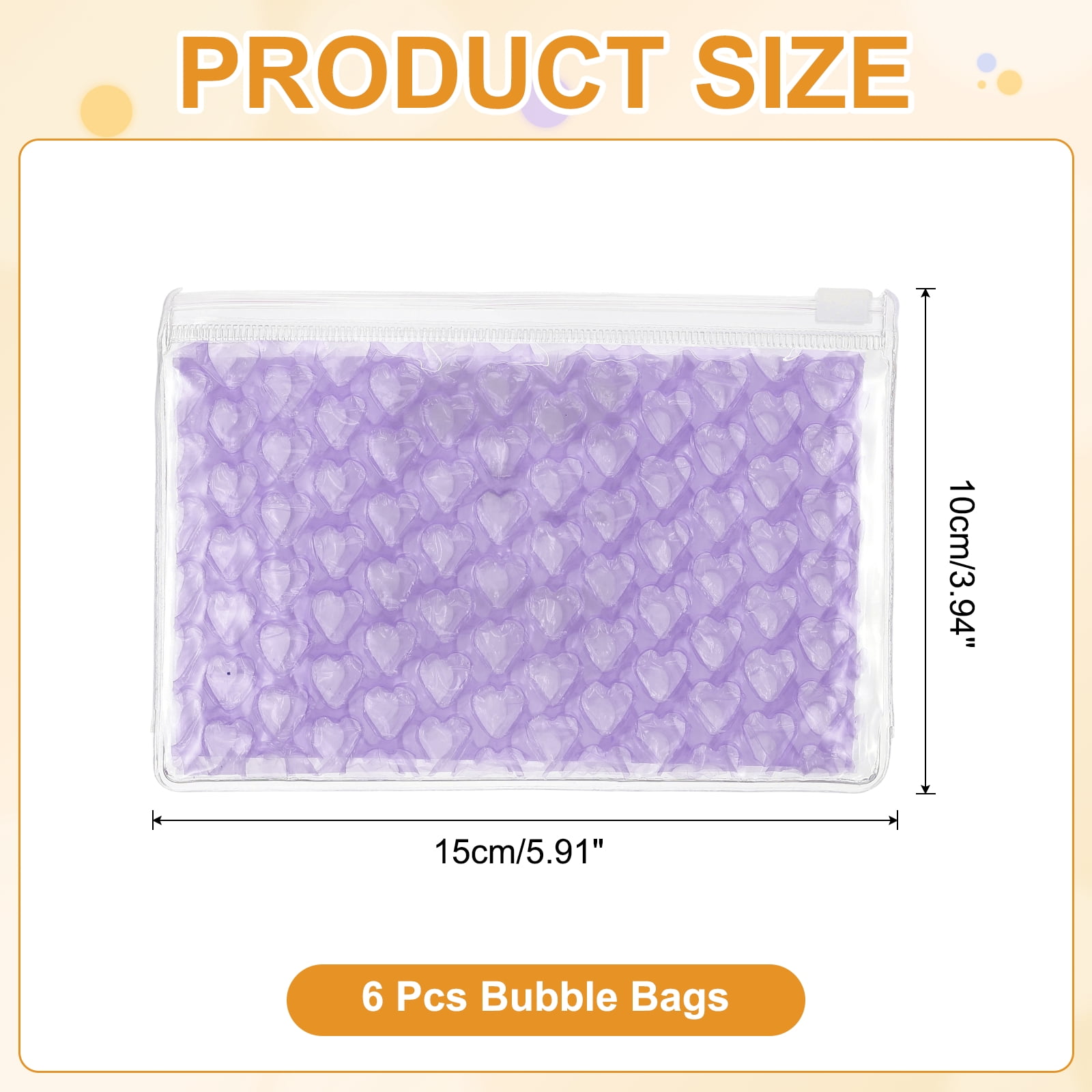 Uxcell Clear Bubble Bags, (9 x 6 Inch, Purple) (6 Pcs), Lightweight Economic Heart Bubble Wrapping Pouches Zipper Packing Cushioning Bag, Suit for - Mailing Shipping/Packaging/Storage