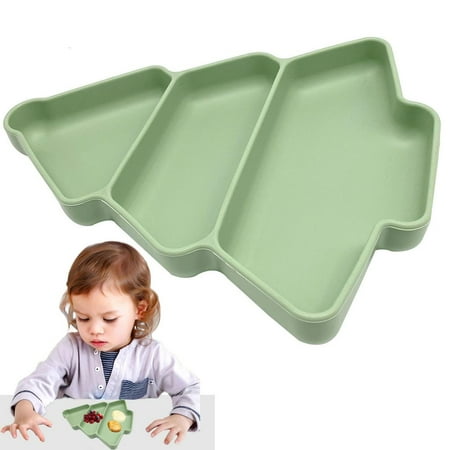 

Ksruee Divided Suction Plate Christmas Tree Shaped Silicone Toddler Plates Self Feeding Plates with 3 Compartments for Snacks Desserts Appetizer friendly