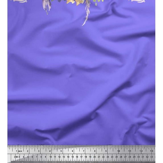 Soimoi Purple Velvet Fabric Leaves & Peony Floral Print Fabric by the Yard 58 Inch Wide