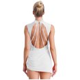 thumbnail image 2 of inlzdz Women Figure Skating Dance Dress Mesh Rhinestones Asymmetrical Ballet Lyrical Dancewear Ivory XXL, 2 of 7