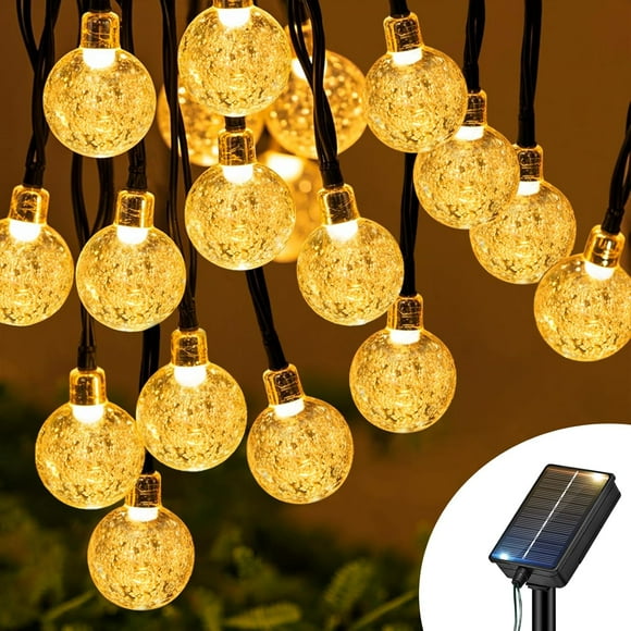 shiyou-Solar String Lights Outdoor, 33FT/10M 30 LED Solar Crystal Globe Lights, 8 Modes Waterproof Solar Powered Patio Light for Garden Yard Tree Porch Gazebo Wedding Christmas Party Decor, Warm Whit