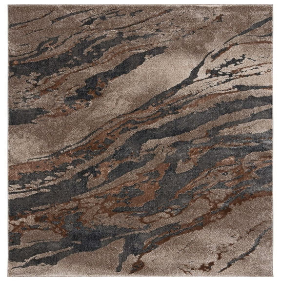 SAFAVIEH Pacific Nick Abstract Area Rug, Grey/Brown, 5'3" x 5'3" Square
