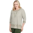 thumbnail image 3 of Alfred Dunner Womens Textured Medallion Bordered Top With Necklace, 3 of 4