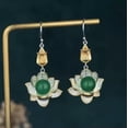 thumbnail image 4 of EOEMY Jade Drop Dangle Earrings Lotus Flower Gemstone Boho 18K White Gold Plated, 4 of 6