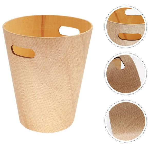 MERRYHAPY Beige Wooden Wastebasket Japanese Style Trash Can Practical Home Decor for Bathroom Kitchen Office