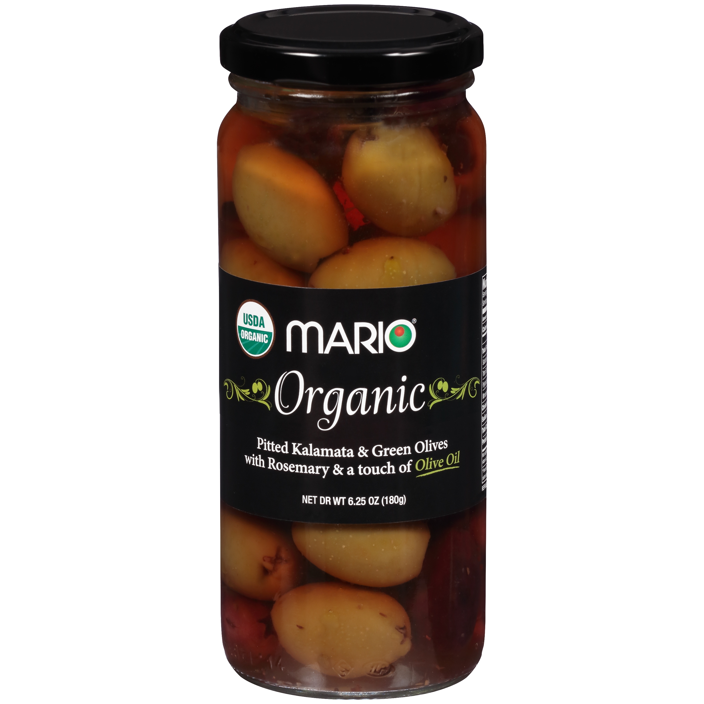 Mario® Organic Pitted Kalamata & Green Olives with Rosemary & a Touch