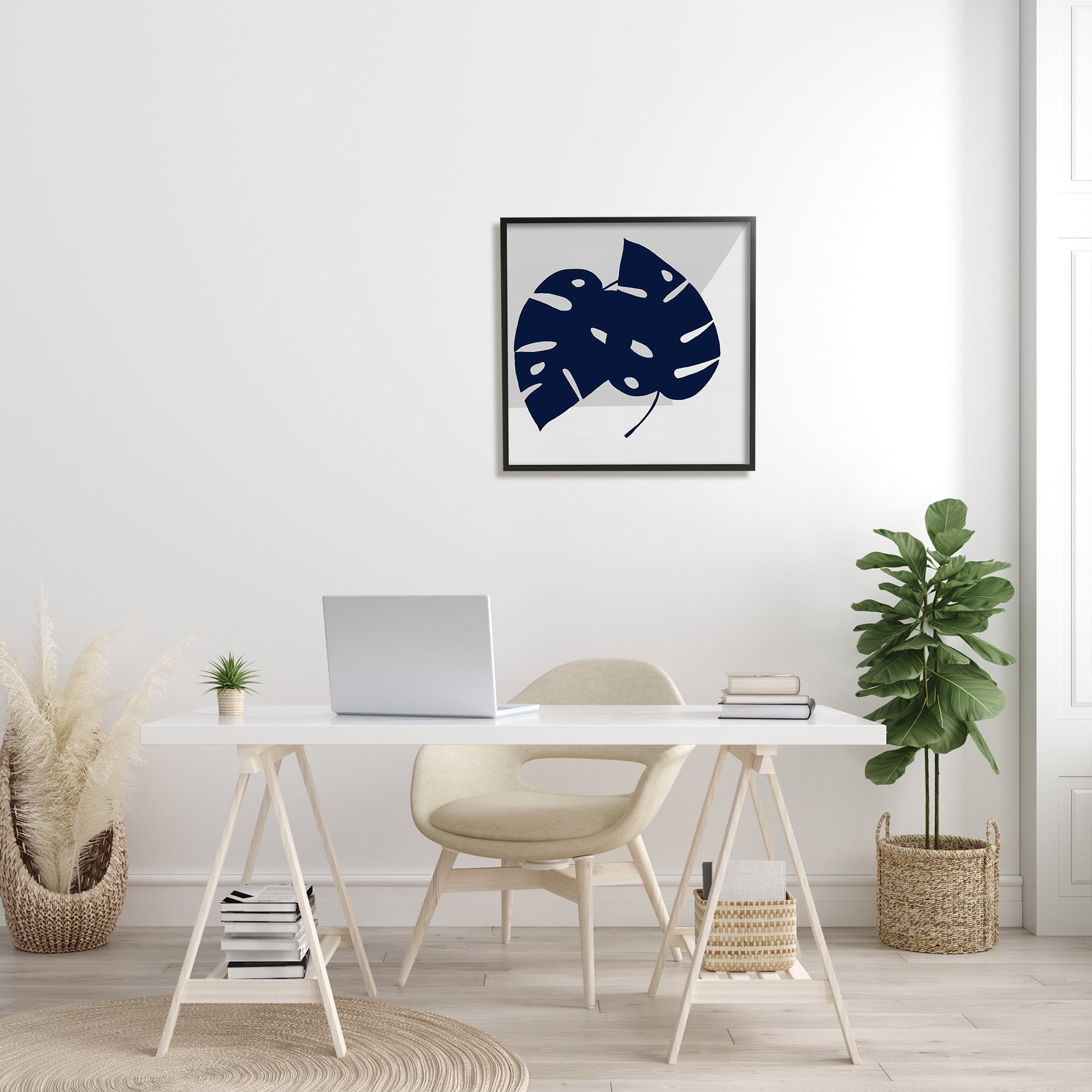Stupell Industries Blue Monstera Leaf Silhouettes Geometric Grey Angles, 24 x 24, Designed by Ruth Fromstein
