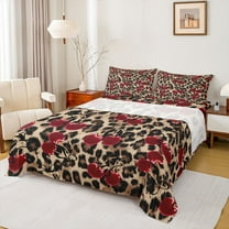 Feelyou Cartoon Cherry Teen Twin Sheet Sets, Brown Cheetah Print Bedding, 3 Pieces