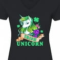 thumbnail image 4 of Inktastic St Patricks Day Irish Unicorn Illustration with Shamrocks Women's V-Neck T-Shirt, 4 of 5